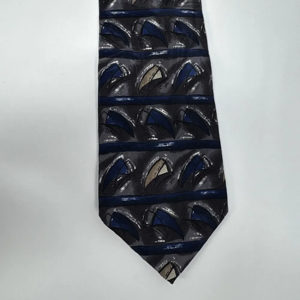 Lot of 3 Vintage Neckties Daniel Hechter 100% Silk‎ Made in USA Blue Black Brown